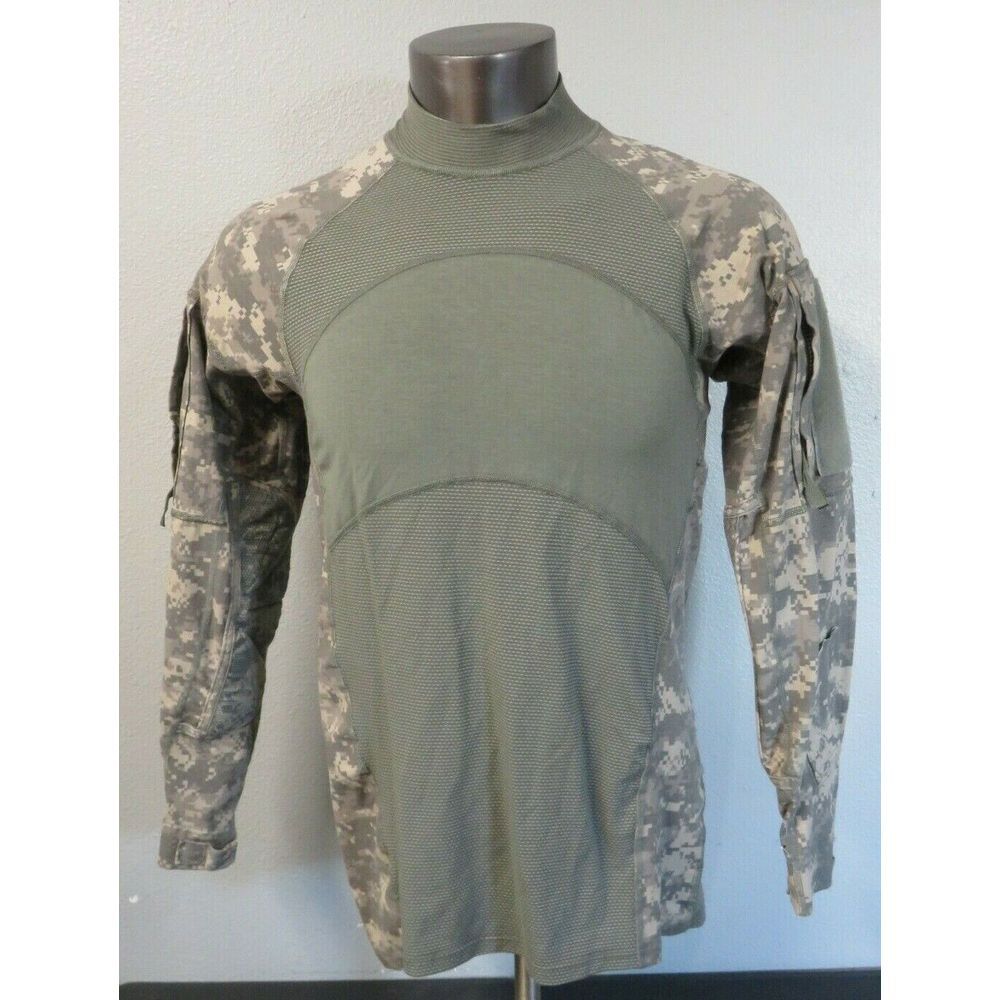 Mens MASSIF Army Combat Shirt Size L Camo Long Sleeve Padded Elbow Cargo Pockets
